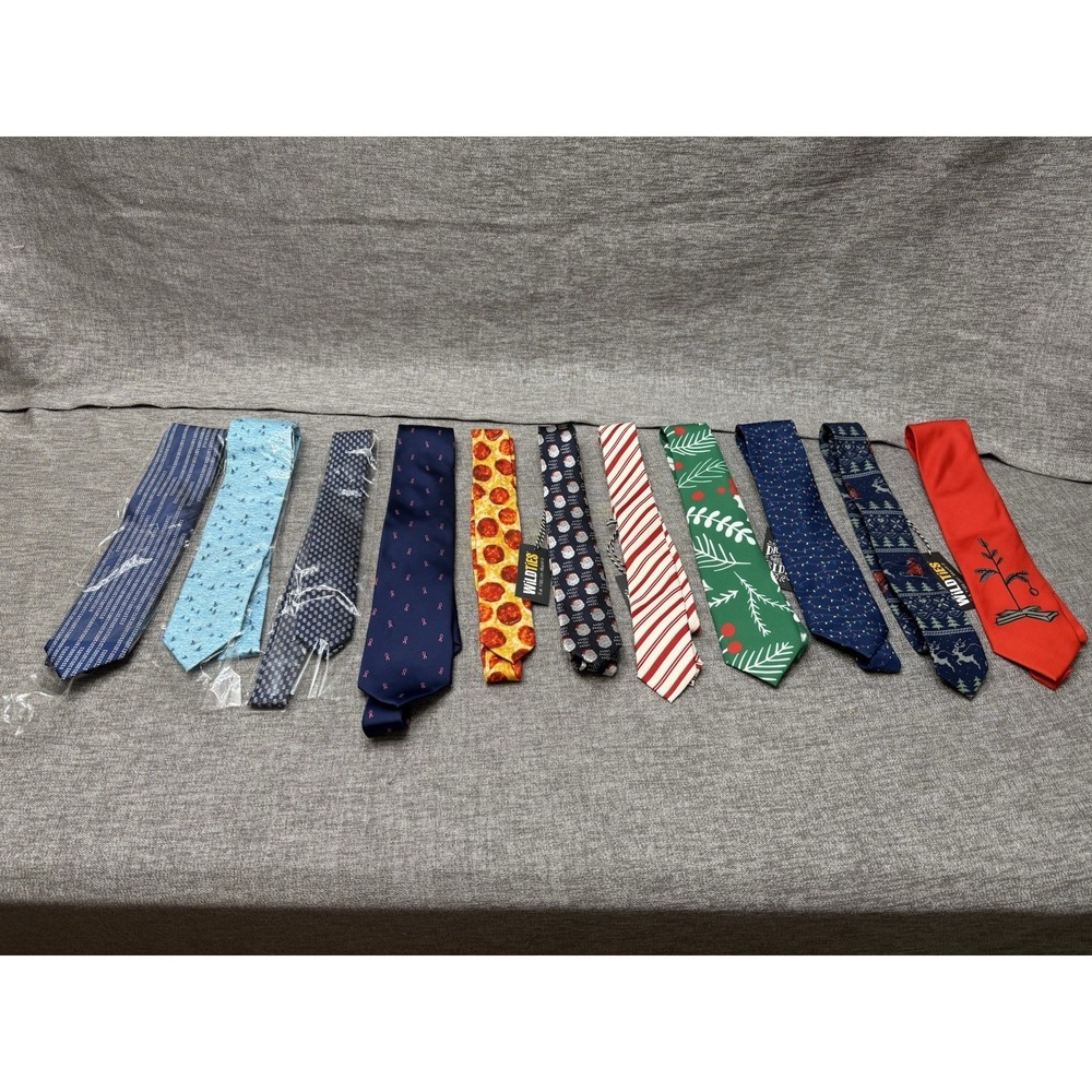 11 Wild Mens Bulk Lot Ties Pizza Digital Breast‎ Cancer Christmas Sharks